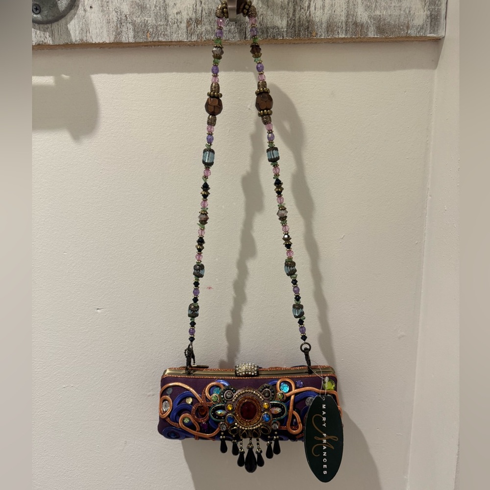 Mary Frances Embellished Multicolor Clutch with Beaded Strap NWT